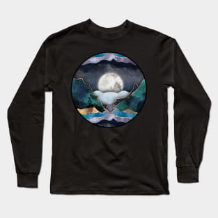 Celestial Lunar Moon Goddess Blue Ocean Aesthetic Long Sleeve T-Shirt